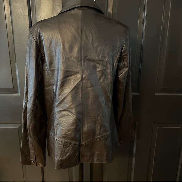 JACLYN SMITH BROWN  SOFT LEATHER JACKET, SCALLOPED TRIM ON POCKETS,  WOMEN'S 16 - Picture 2 of 11